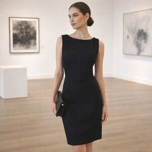 RIHOAS Black Textured Midi Dress Size M Modern Minimalist 90s Chic Sleeveless